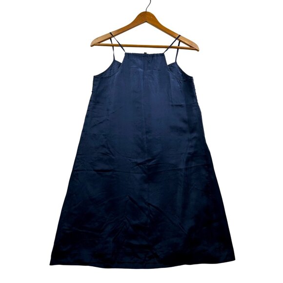 Eileen Fisher Rare Vintage 100% Silk Navy Blue Beaded Sequin Slip Dress XS - Picture 2 of 7